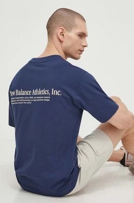 Zdjęcie produktu New Balance t-shirt bawełniany MT41588NNY męski kolor granatowy z aplikacją MT41588NNY