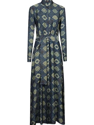 Zdjęcie produktu Niebieska Długa Sukienka z Ręcznie Drukowanym Materiałem Obidi