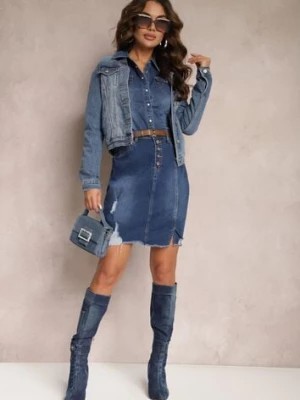 Zdjęcie produktu Niebieska Jeansowa Spódnica Mini z Guzikami Karandi
