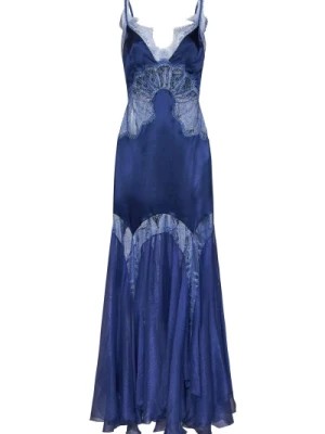 Zdjęcie produktu Niebieska Jedwabna Sukienka Maxi z Koronką Maria Lucia Hohan
