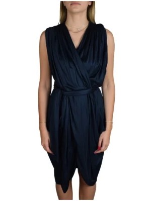 Zdjęcie produktu Niebieska Jedwabna Sukienka z Marszczeniami i Krzyżowym Dekoltem Prada