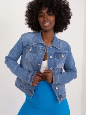 Zdjęcie produktu Niebieska klasyczna kurtka jeansowa damska z guzikami