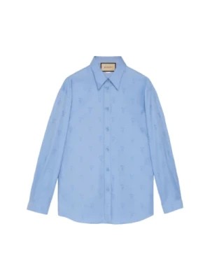 Zdjęcie produktu Niebieska Koszula z Logo i Wzorem Jacquard Gucci