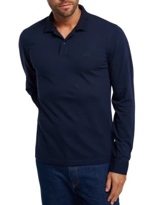 Zdjęcie produktu Niebieska koszulka polo z długim rękawem i naszywkami w kratkę na łokciach Sun68