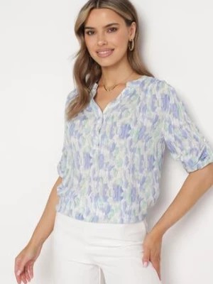 Zdjęcie produktu Niebieska Koszulowa Bluzka z Wiskozy z Podpinanym Rękawem Danulla