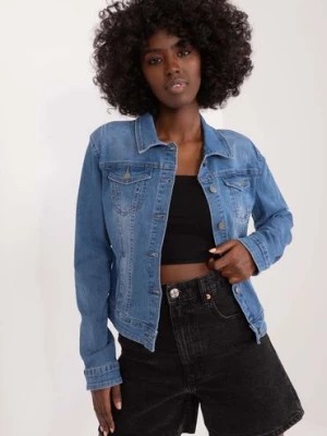 Zdjęcie produktu Niebieska kurtka jeansowa damska z przetarciami