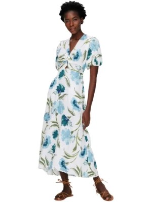 Zdjęcie produktu Niebieska Kwiatowa Sukienka Midi z Dekoltem w Serek Diane Von Furstenberg