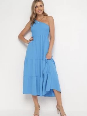 Zdjęcie produktu Niebieska Maxi Sukienka Asymetryczna o Rozkloszowanym Kroju na Jedno Ramię Byrecl