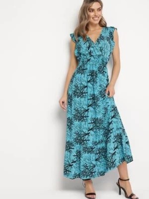 Zdjęcie produktu Niebieska Maxi Sukienka Rozkloszowana z Wiskozy z Kopertową Górą Wiracia