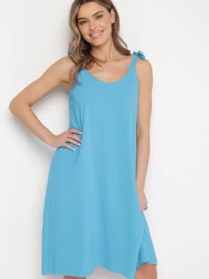 Zdjęcie produktu Niebieska Midi Sukienka na Wiązanych Ramiączkach o Trapezowym Fasonie Urttica