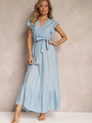 Zdjęcie produktu Niebieska Rozkloszowana Sukienka Maxi z Gumką w Talii Lavla