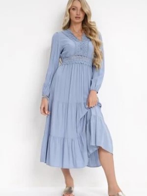 Zdjęcie produktu Niebieska Rozkloszowana Sukienka z Koronką Brightyn