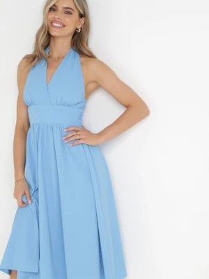 Zdjęcie produktu Niebieska Rozkloszowana Sukienka z Wiązaniem na Szyi Nosalae