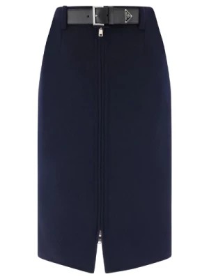 Zdjęcie produktu Niebieska spódnica z zamkiem błyskawicznym i detalami ze skóry Prada