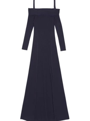 Zdjęcie produktu Niebieska Sukienka Maxi z Wełny na Ramiączkach Ganni