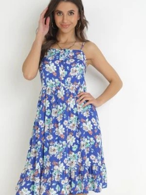 Zdjęcie produktu Niebieska Sukienka na Cienkich Ramiączkach z Wiskozy w Kwiaty Kimball