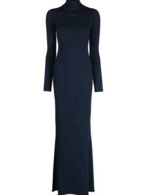 Zdjęcie produktu Niebieska Sukienka z Długim Rękawem i Elastycznym Materiałem Off White