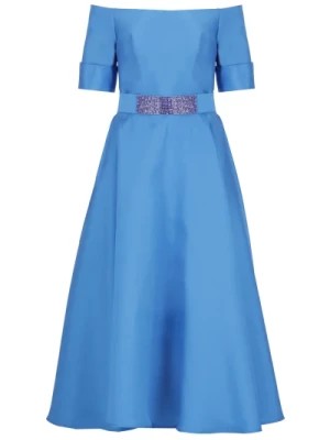 Zdjęcie produktu Niebieska Sukienka z Jedwabnej Mieszanki z Dekoltem w Kształcie Łodzi Atelier Legora
