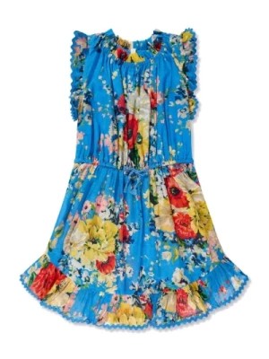 Zdjęcie produktu Niebieska Sukienka z Kwiatowym Wzorem, Marszczeniami i Falbanami Zimmermann