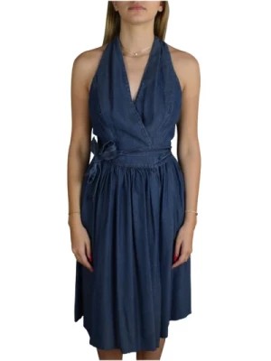 Zdjęcie produktu Niebieska Sukienka z Wiązanym Paskiem w Talii Prada