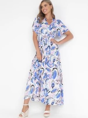 Zdjęcie produktu Niebieska Wiskozowa Sukienka Maxi z Kopertowym Dekoltem i Gumką w Pasie Thelisa