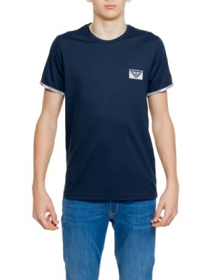 Zdjęcie produktu Niebieski Bawełniany T-shirt Mężczyźni Krótkie Rękawy Emporio Armani
