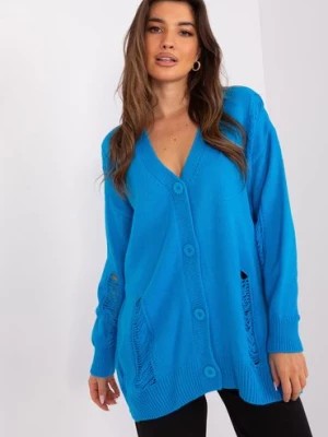 Zdjęcie produktu Niebieski damski sweter rozpinany z dziurami BADU