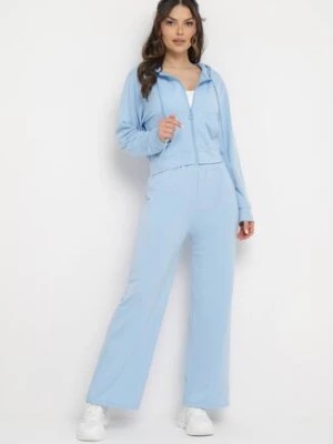 Zdjęcie produktu Niebieski Komplet Dresowy Bluza z Kapturem Rozpinana i Szerokie Spodnie Avesmira