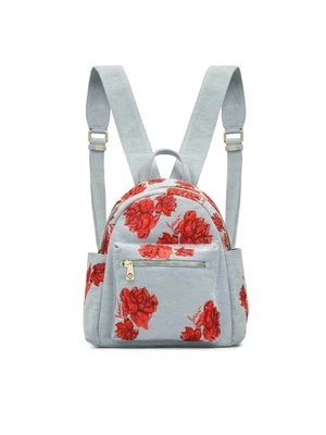 Zdjęcie produktu Niebieski plecak z tkaniny zdobionej czerwonymi kwiatami Kazar