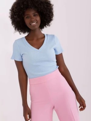 Zdjęcie produktu Niebieski prążkowana bluzka basic z bawełny RELEVANCE