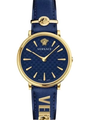 Zdjęcie produktu Niebieski Skórzany Zegarek Analogowy Elegancki Stylowy Versace