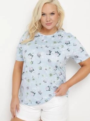 Zdjęcie produktu Niebieski T-shirt Koszulka z Krótkim Rękawem w Kwiaty Nleessa