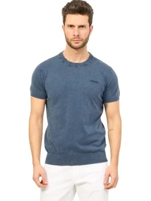 Zdjęcie produktu Niebieski T-shirt z żebrowanym dekoltem Guess