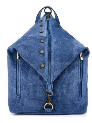 Zdjęcie produktu Niebieski Włoski Stylowy Plecak Damski Skórzany Zamsz A4 niebieski Merg