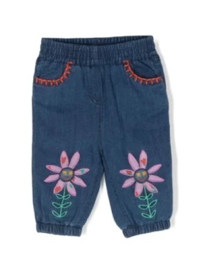 Zdjęcie produktu Niebieskie Bawełniane Spodnie Dziewczęce z Haftami Kwiatowymi Stella McCartney