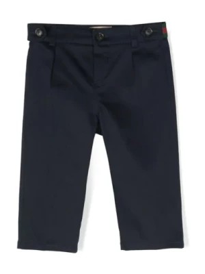 Zdjęcie produktu Niebieskie Bawełniane Spodnie z Paskiem Web Gucci