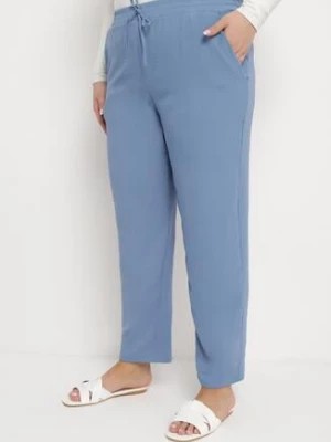 Zdjęcie produktu Niebieskie Casualowe Spodnie z Elastyczną Gumką w Pasie z Wsuwanymi Kieszeniami Mousesa