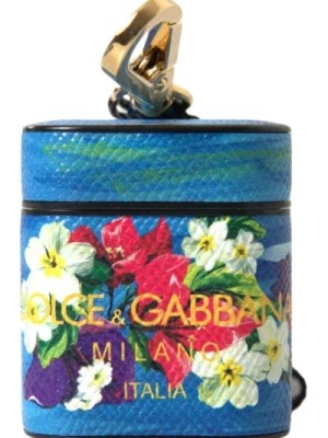 Zdjęcie produktu Niebieskie etui na Airpods z kwiatowym motywem skórzane Dolce & Gabbana