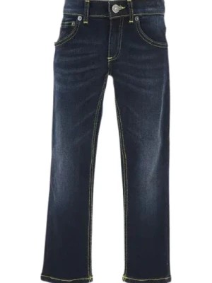 Zdjęcie produktu Niebieskie jeansy dla dzieci z czerwonym nadrukiem logo Dondup