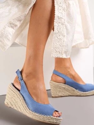 Zdjęcie produktu Niebieskie Plecione Sandały na Koturnie z Odkrytym Noskiem Christlyn