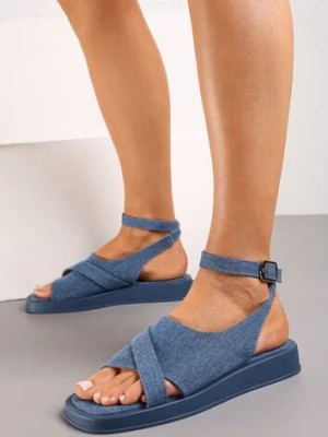 Zdjęcie produktu Niebieskie Sandały Na Płaskiej Podeszwie z Szerokim Zapinanym Paskiem Imarra