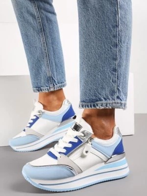 Zdjęcie produktu Niebieskie Sneakersy na Platformie z Metaliczną Lamówką i Brokatem Bivina
