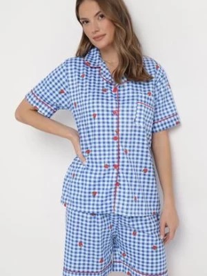 Zdjęcie produktu Niebiesko-Biały Komplet Piżamowy w Kratkę Koszula i Luźne Szorty Elitra