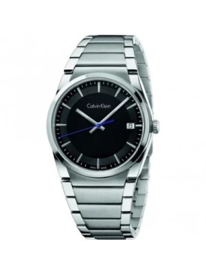 Zdjęcie produktu Nowoczesny Zegarek kwarcowy z czarną tarczą i srebrnym paskiem ze stali Calvin Klein