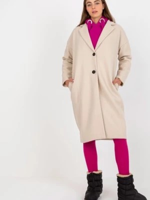 Zdjęcie produktu Och Bella Jasnobeżowy jednorzędowy płaszcz z kieszeniami