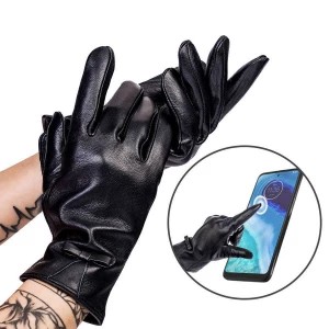 Zdjęcie produktu Ocieplane rękawiczki damskie ze skóry naturalnej z kokardką — Rovicky Merg