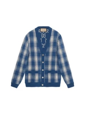 Zdjęcie produktu Odwrotny Sweter z Wełny w Kolorze Kobaltowym/Białym Gucci