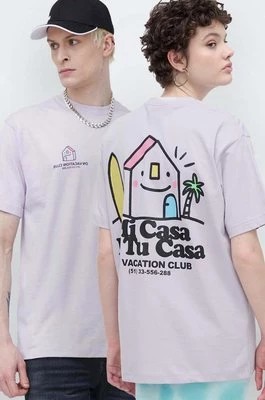 Zdjęcie produktu On Vacation t-shirt bawełniany Mi Casa kolor fioletowy z nadrukiem OVC T149