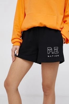 Zdjęcie produktu P.E Nation Szorty bawełniane damskie kolor czarny gładkie high waist