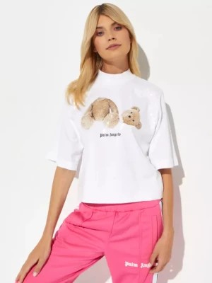 Zdjęcie produktu Palm Angels Biały t-shirt crop top z misiem